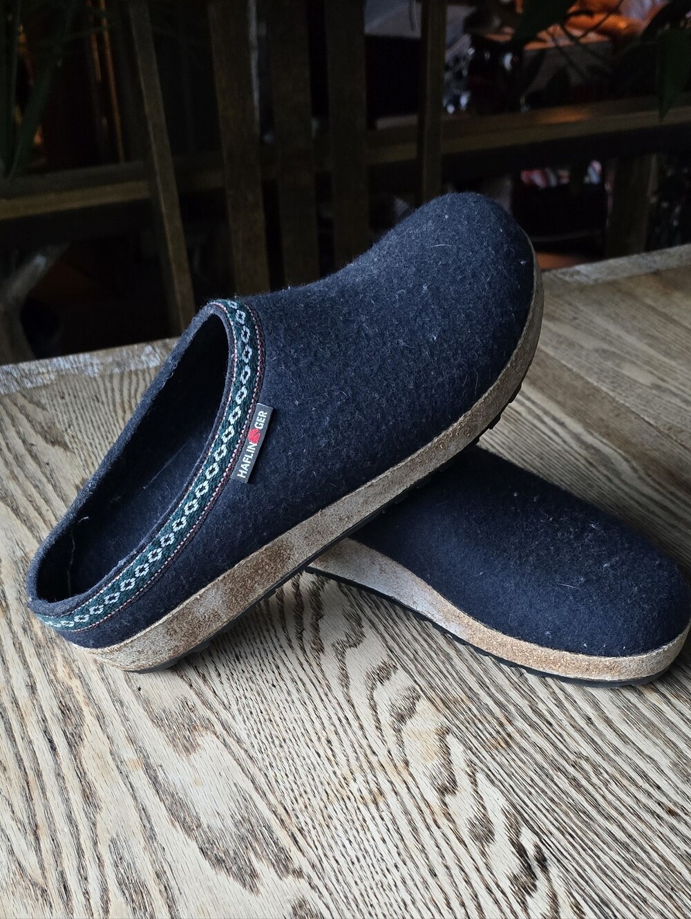 Haflinger Navy Wool Slip-On Clogs with Cork Sole